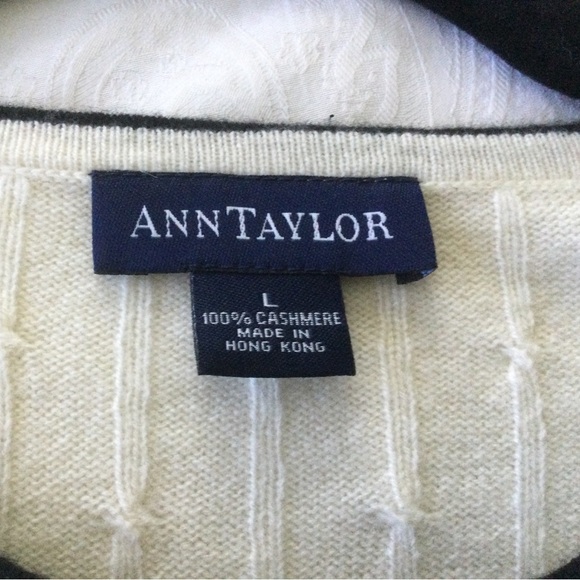 EUC Ann Taylor cashmere black tipped ivory sweater set. Size large. - Picture 3 of 11